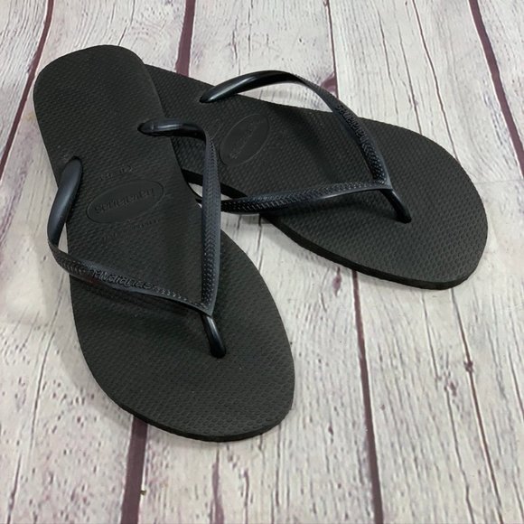Havaianas Shoes - Havaianas Black Rubber Flexible Slim Strap Flip Fl